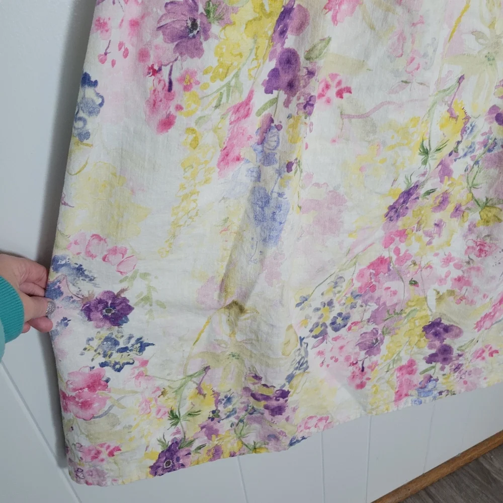 H&M Linen & Cotton Blend Floral Midi Dress Garden Tea Party Feminine Pastel XL - Picture 10 of 14